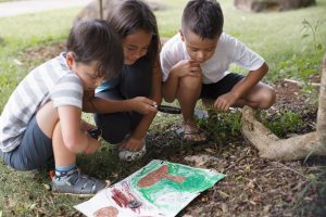 best friends participating treasure hunt outdoors